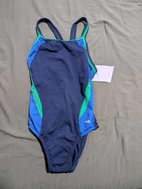 Women's Dolfin Reliance Colorblock DBX Back One Piece Swimsuit S 30 Blue/Green